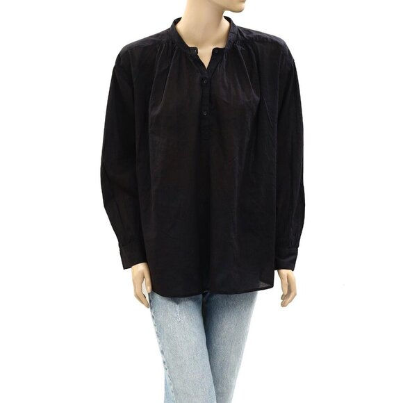 Nili Lotan Solid Tunic Shirt Top Cotton Long Sleeve Oversized Black S NEW